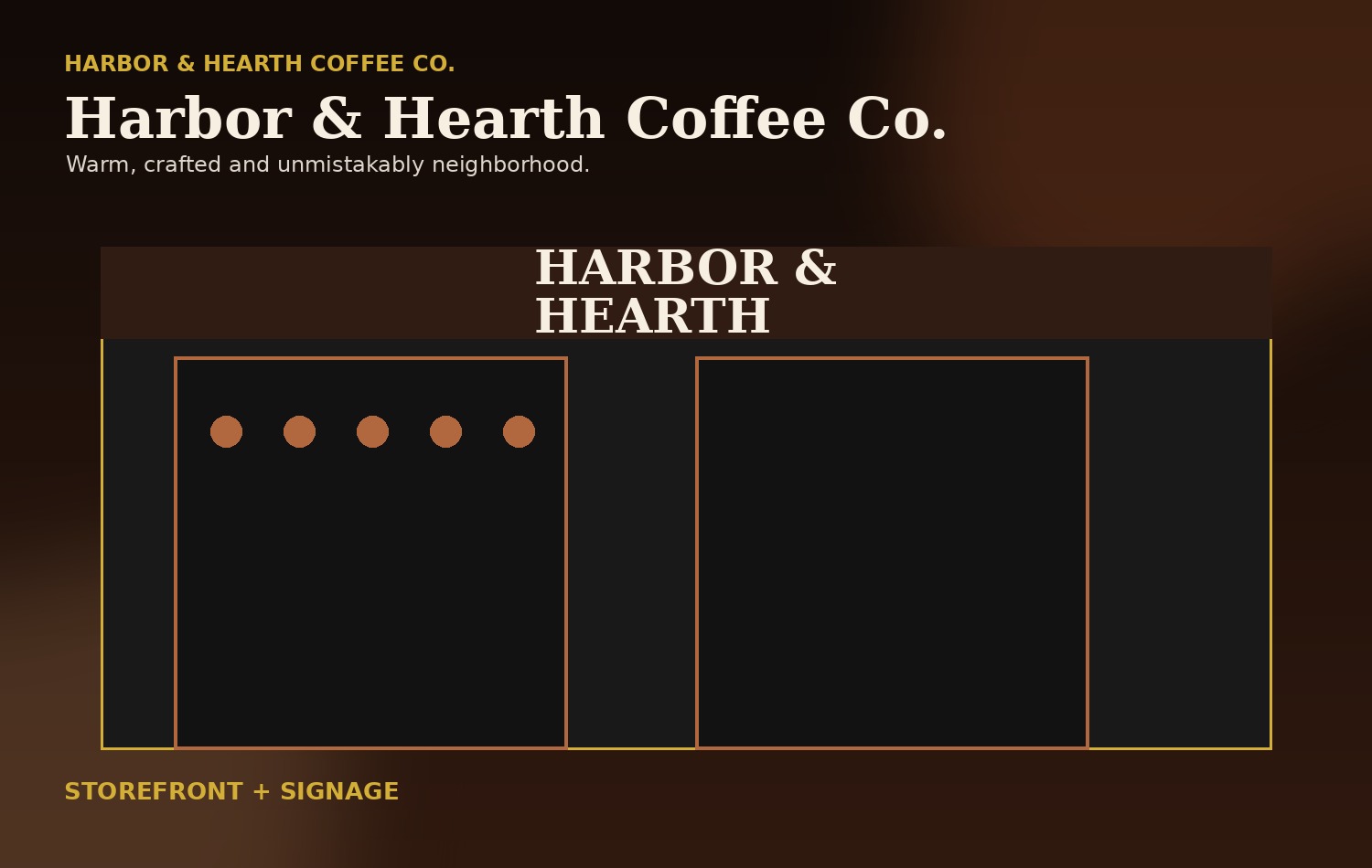 Harbor & Hearth Coffee Co. Storefront + Signage